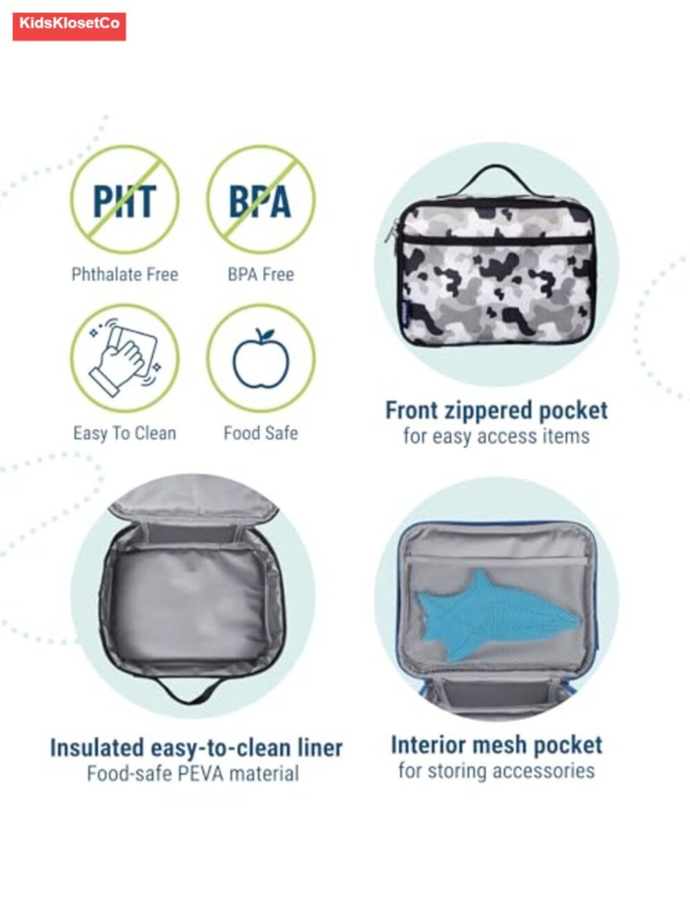 Insulated Kids Lunch Box with PEVA Lining, Wipe-Clean Interior, Zipper Closure - Picture 3 of 6